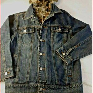 MacGear Denim & Camo Jean Jacket Youth/Teen Size L Trucker Hooded Pockets